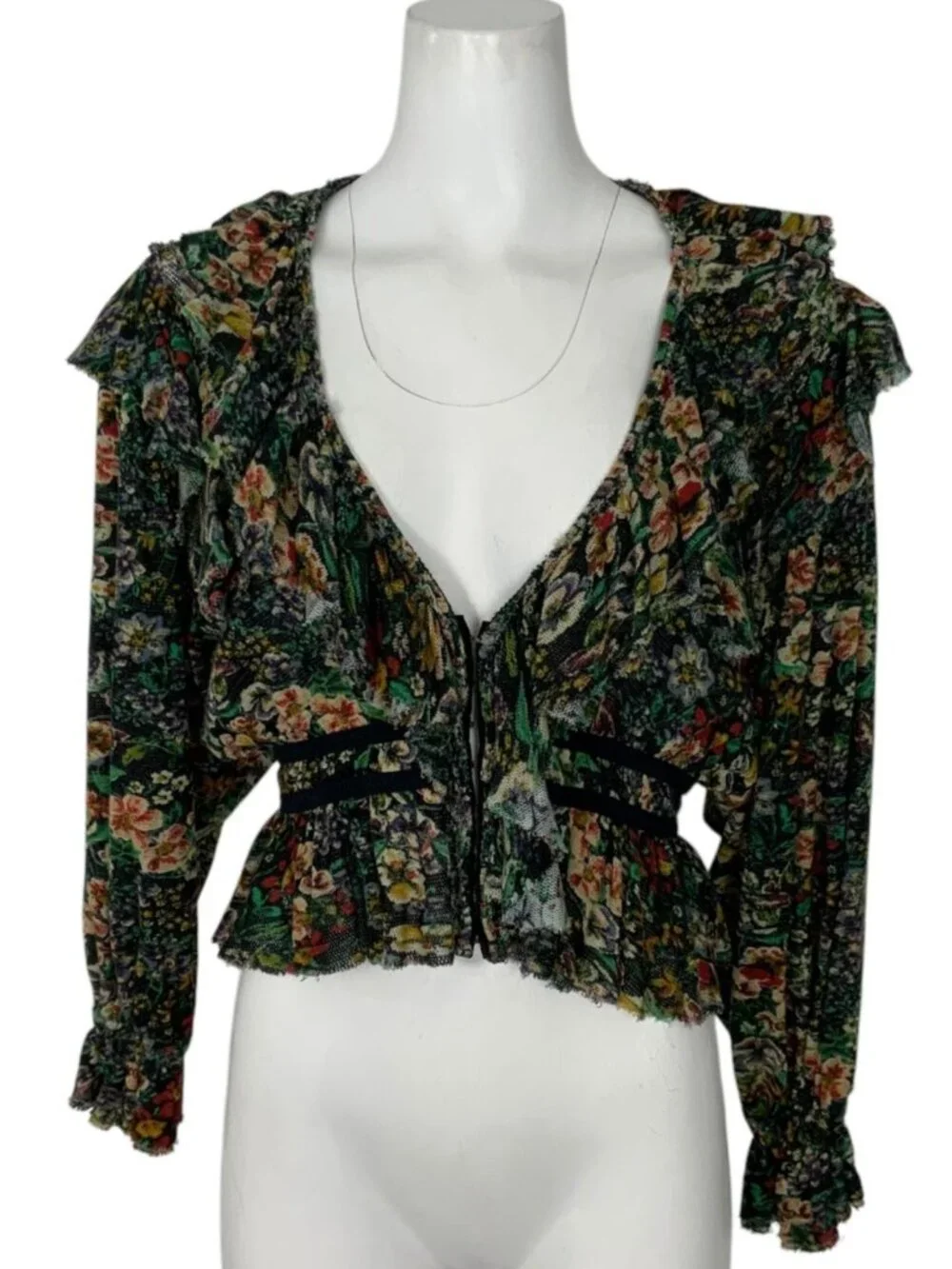 Free People Rudi Ruffle Top Blouse M Night Garden Floral Cropped